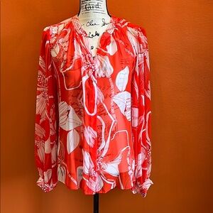 Chico's Red Ruffled Long Sleeve Blouse
